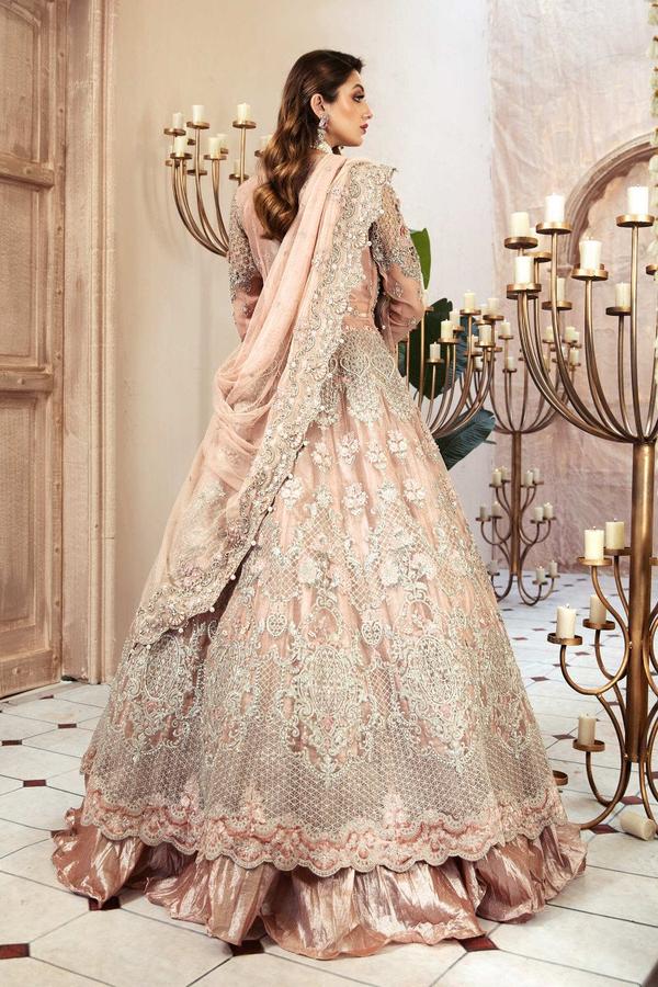 Embroidered Net with Heavy Punching Moti & 3D flowers Lengha - Stitched