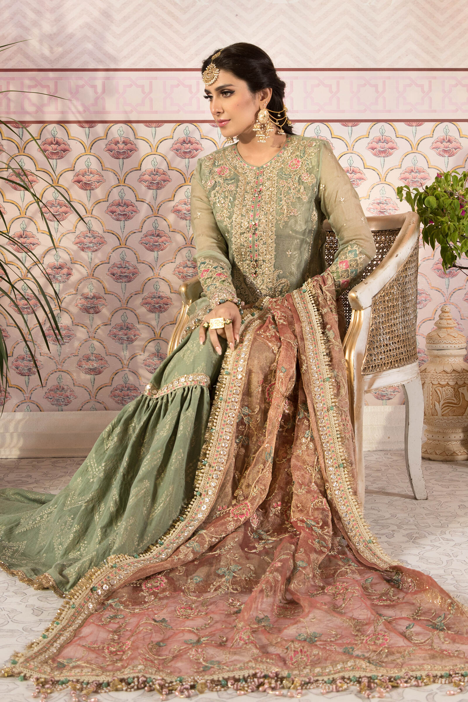 Embroidered Organza Gharara - Stitched