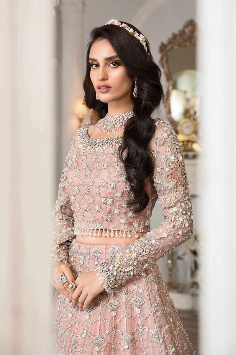 Sequins Embroidered Net With Handmade Embellishments Lengha - Stitched